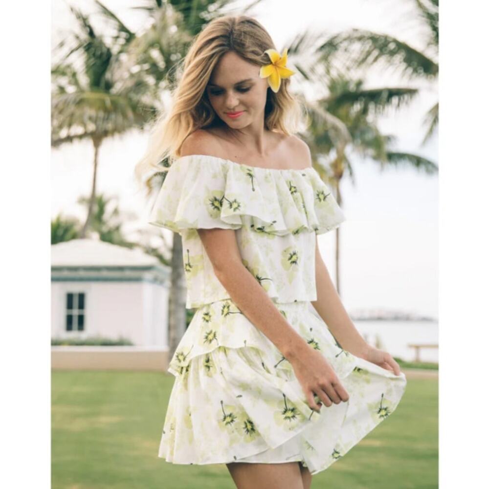 Aloha Marina Kailua Crop Top Off The Shoulder Ruffle Womens XS Hawaiian Floral